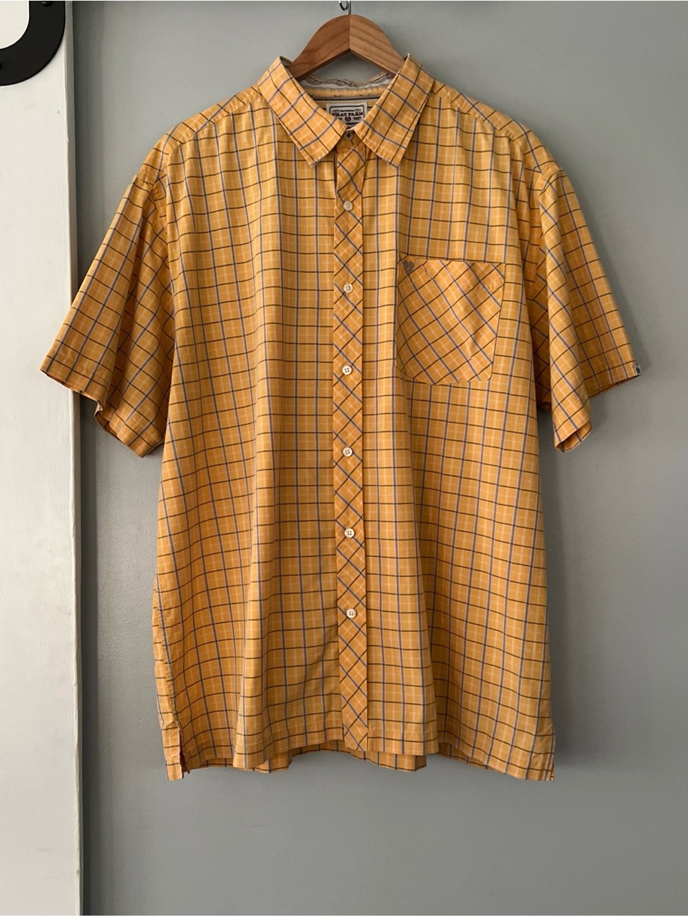 VTG Phat Farm Button Down Shirt Men’s 3XL Yellow Plaid Short Sleeve Cotton Y2K
